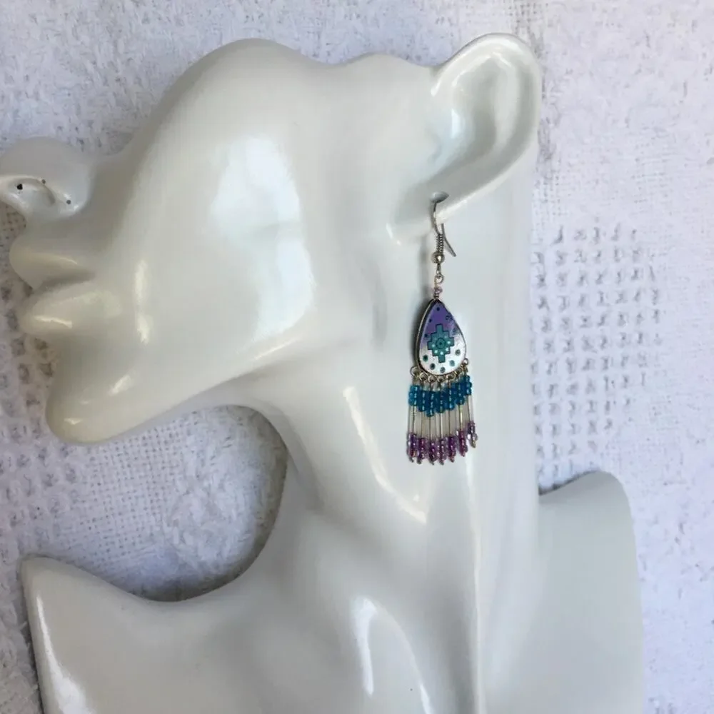 Turquoise and purple southwestern style dangle earrings